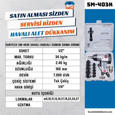 SUNTECH SM-403K Havalı Kabzalı Somun Sıkma-Sökme Set 1/2