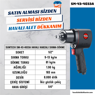 SUNTECH SM-43-4033A Havalı Tork Kontrollü Somun Sıkma-Sökme 1/2