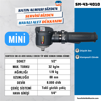 SUNTECH SM-43-4010 Havalı Kabzalı Cırcır Tip Mini Somun Sıkma-Sökme 1/2