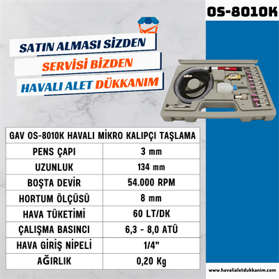 GAV OS-8010K Havalı Mikro Kalıpçı Taşlama Seti