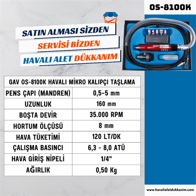 GAV OS-8100K Havalı Mikro Kalıpçı Taşlama Seti
