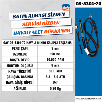 GAV OS-8301-70 Havalı Mikro Kalıpçı Taşlama