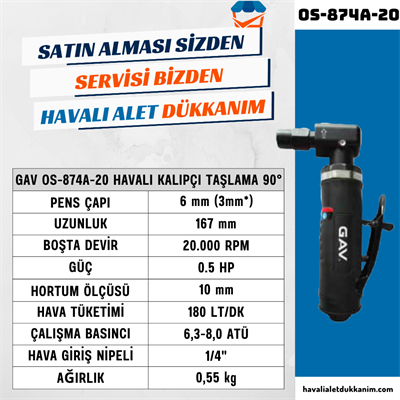 GAV OS-874A-20 Havalı Kalıpçı Taşlama 90°