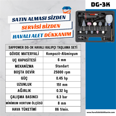 SAPPOWER DG-3K Havalı Kalıpçı Taşlama Seti