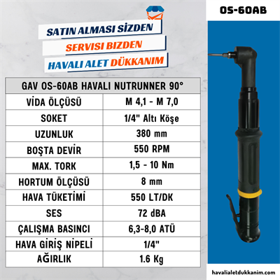 GAV OS-60AB Havalı Nutrunner 90° (Shut Off)