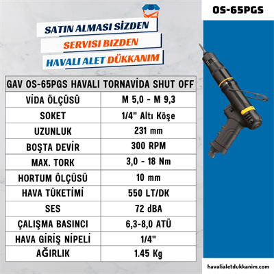 GAV OS-65PGS Havalı Tornavida - Tabanca Tip (Shut Off)