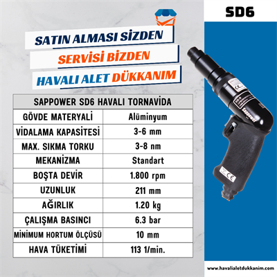 SAPPOWER SD-6 Havalı Tornavida (Sağ-Sol)