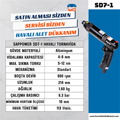 SAPPOWER SD7-1 Havalı Tornavida (Sağ-Sol)