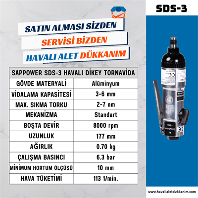 SAPPOWER SDS-3 Havalı Dikey Tornavida Sağ-Sol