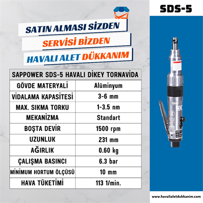 SAPPOWER SDS-5 Havalı Dikey Tornavida Sağ-Sol