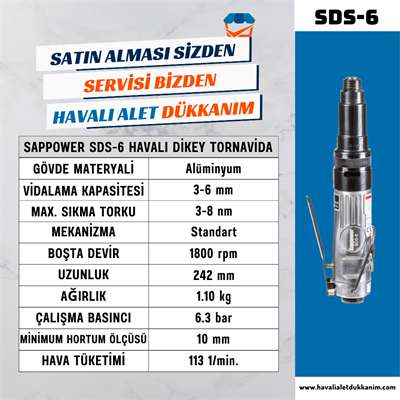 SAPPOWER SDS-6 Havalı Dikey Tornavida Sağ-Sol