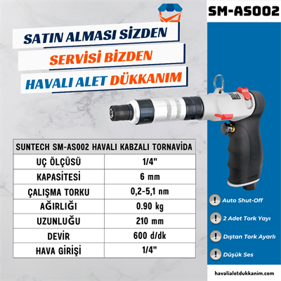 SUNTECH SM-AS002 Havalı Kabzalı Tornavida