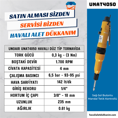 Unoair UNAT4050 Havalı Düz Tip Tornavida 4 mm