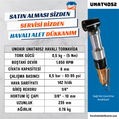 Unoair UNAT4052 Havalı Tornavida 6 mm 90°