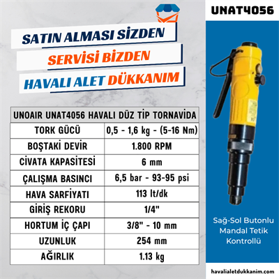 Unoair UNAT4056 Havalı Düz Tip Tornavida 6 mm