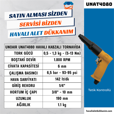 Unoair UNAT4080 Havalı Kabzalı Tornavida 6 mm