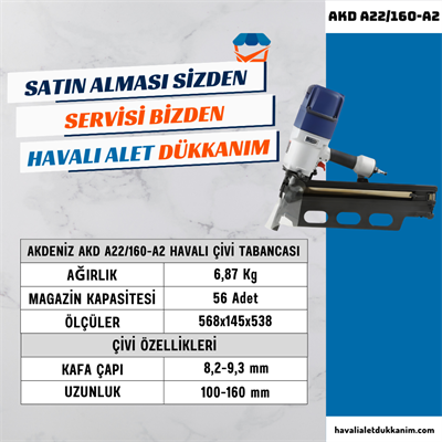 AKDENİZ AKD A22/160-A2 Havalı Plastiğe Dizili Çivi Tabancası
