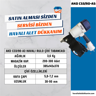 AKDENİZ AKD C33/90-A3 Havalı Rulo Çivi Tabancası