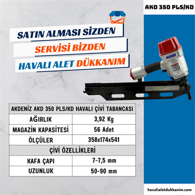 AKDENİZ AKD 350 PLS/KD Plastik-Kağıda Dizili Havalı Çivi Tabancası