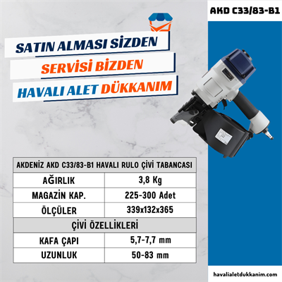 AKDENİZ AKD C33/83-B1 Havalı Rulo Çivi Tabancası