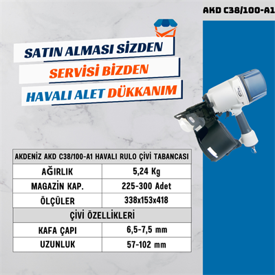 AKDENİZ AKD C38/100-A1 Havalı Rulo Çivi Tabancası
