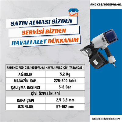 AKDENİZ AKD C38/100EPAL-A1 Havalı Epal Rulo Çivi Tabancası