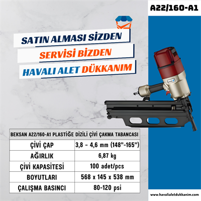BEKSAN A22/160-A1 Plastiğe Dizili Çivi Çakma Tabancası