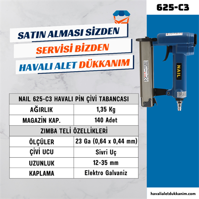 NAIL 625-C3 Havalı Pin Çivi Tabancası 0,6 mm