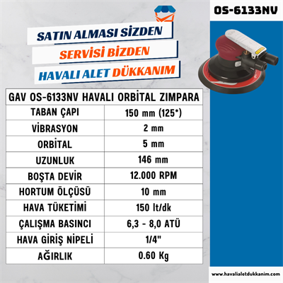 GAV OS-6133NV Havalı Orbital Zımpara 6
