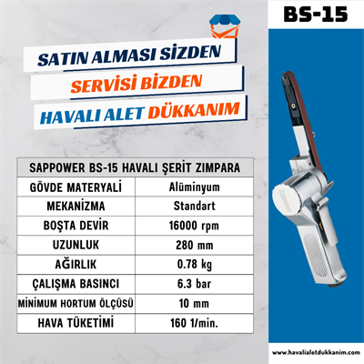 SAPPOWER BS-15 Havalı Şerit Zımpara