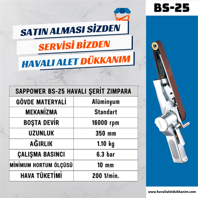 SAPPOWER BS-25 Havalı Şerit Zımpara
