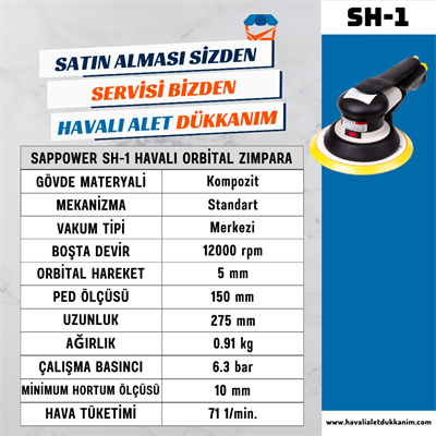 SAPPOWER SH-1 Havalı Orbital Zımpara (çift el)