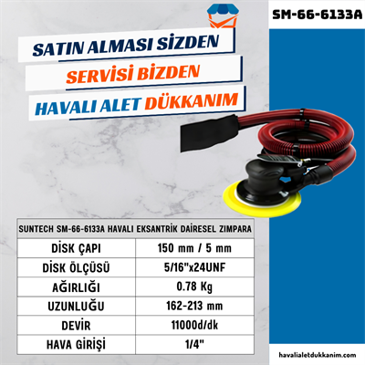 SUNTECH SM-66-6133A Havalı Eksantrik Dairesel Zımpara (Toz Emişli)