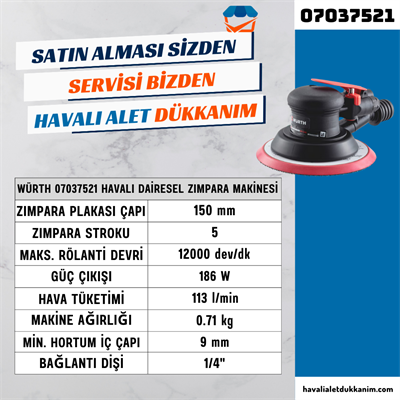 Würth 07037521 Havalı Dairesel Zımpara Makinesi