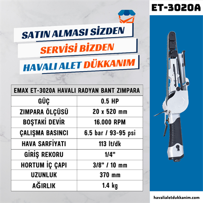 EMAX ET-3020A Havalı Radyan Bant Zımpara