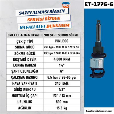 EMAX ET-1776-6 Havalı Uzun Şaft Somun Sökme 1-1/2