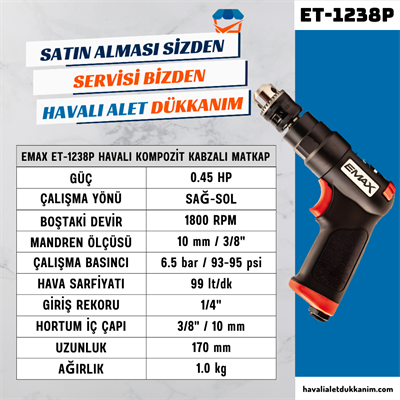 EMAX ET-1238P Havalı Kabzalı Matkap 10 mm