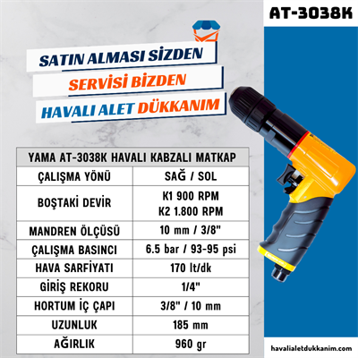 YAMA AT-3038K Havalı Kabzalı Matkap Çift Devirli 10 mm