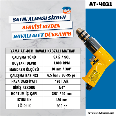 YAMA AT-4031 Havalı Kabzalı Matkap 10 mm