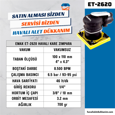 EMAX ET-2620 Havalı Kare Zımpara 100x110