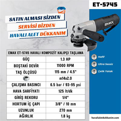 EMAX ET-5745 Havalı Kompozit Avuç Taşlama 115 mm