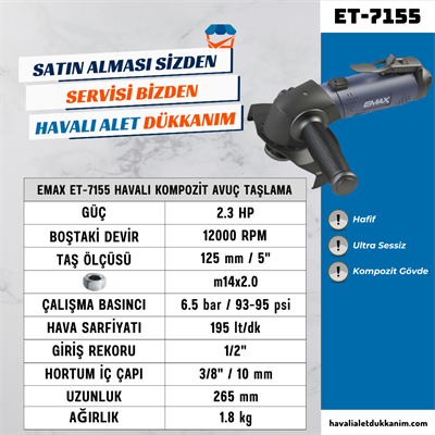 EMAX ET-7155 Havalı Kompozit Avuç Taşlama 125 mm