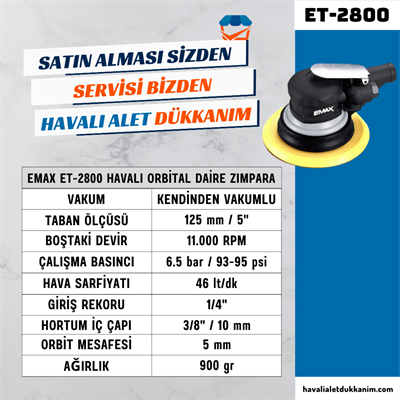 EMAX ET-2800 Havalı Orbital Daire Zımpara 125 mm