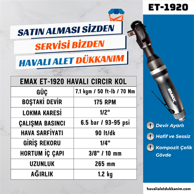 EMAX ET-1920 Havalı Hız Ayarlı Cırcır Kol 1/2
