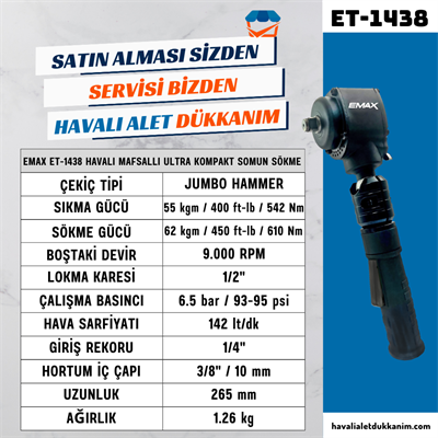 EMAX ET-1438 Havalı Mafsallı Somun Sökme 1/2