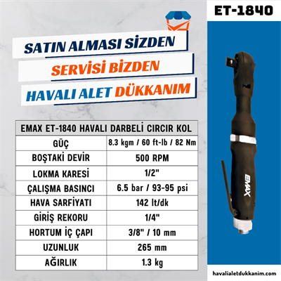 EMAX ET-1840 Havalı Darbeli Cırcır Kol 1/2