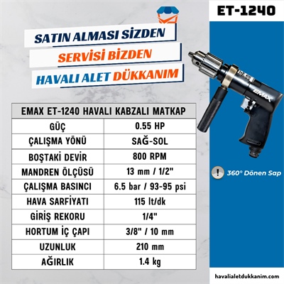 EMAX ET-1240 Havalı Kabzalı Matkap 13 mm