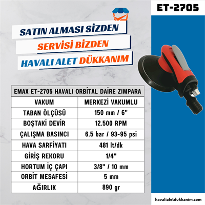 EMAX ET-2705 Havalı Orbital Daire Zımpara 150 mm