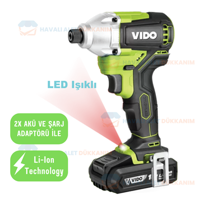 VIDO WD040420180 Akülü Kömürsüz Motor Darbeli Vidalama 18V 2x Akü