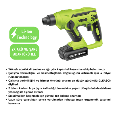 VIDO WD041310180 Akülü Darbeli Matkap 18V 2x Akü